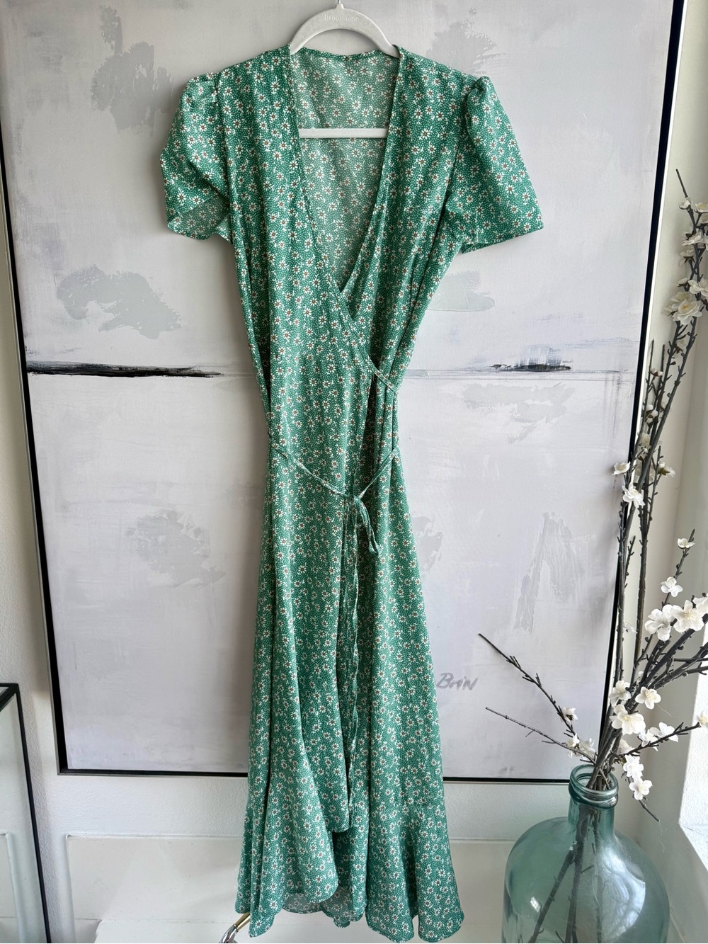 SHEIN Green Floral Wrap Maxi Dress